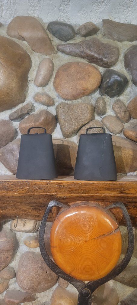 Vintage Style Matte Black Metal Cowbells - Set of 2