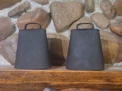 Vintage Style Matte Black Metal Cowbells - Set of 2