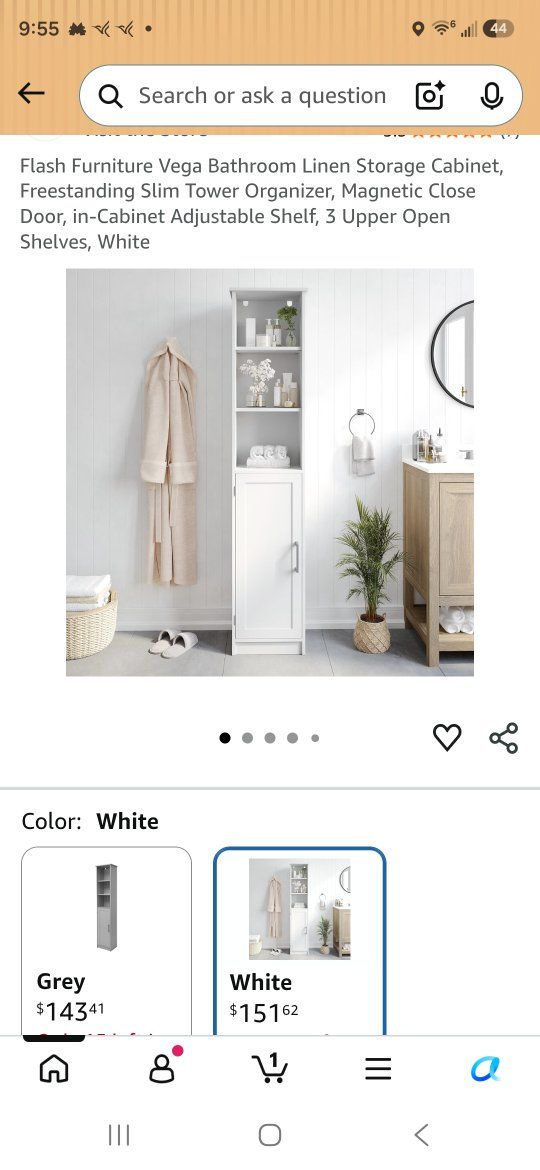 White Linen Tower Cabinet - 70" H, 15" W, 9" D