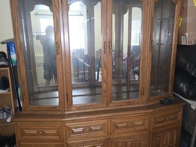 Ornate Wooden Display Cabinet / China Hutch with Glass Doors & Storage