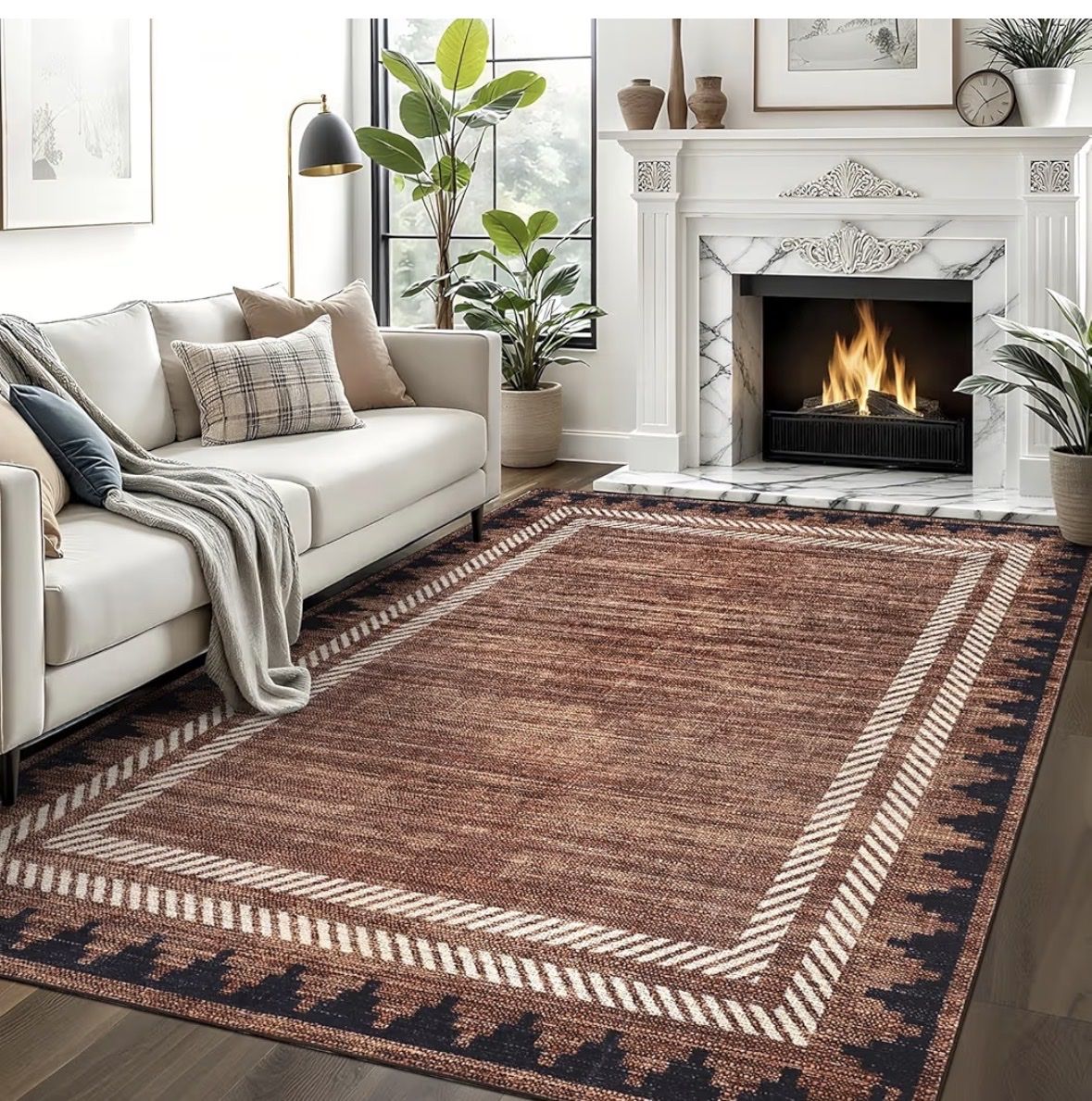 8’ x 10’ Bohemian Style Low Pile Area Rug, Foldable, Easy to Clean, Brown Pattern, Home Decor