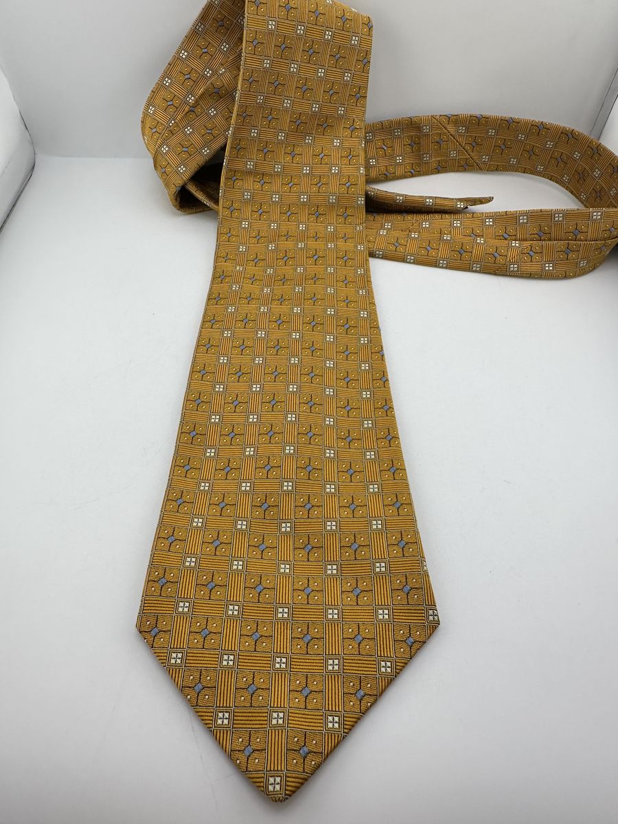 Robert Talbott Best of Class Nordstrom Silk Tie Italy Gold Blue Geometric 3.75