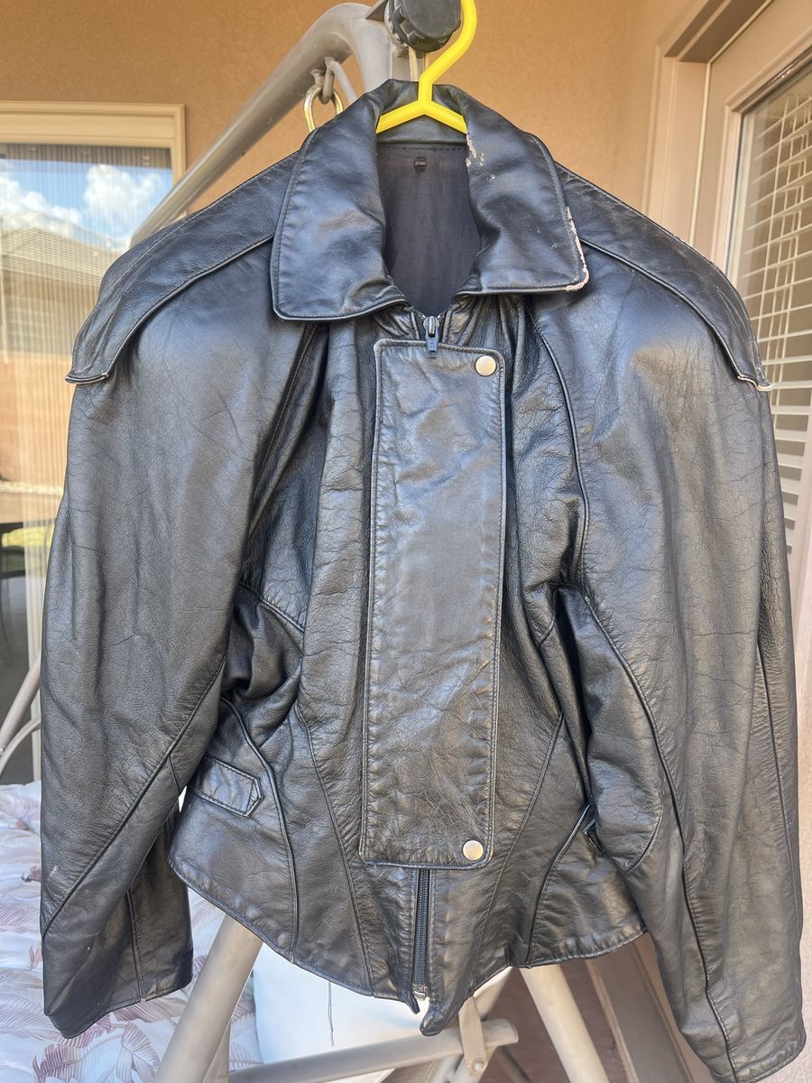 Vintage Black Leather Motorcycle Jacket with Belted Waist - Women’s Medium, UsedGood Condition