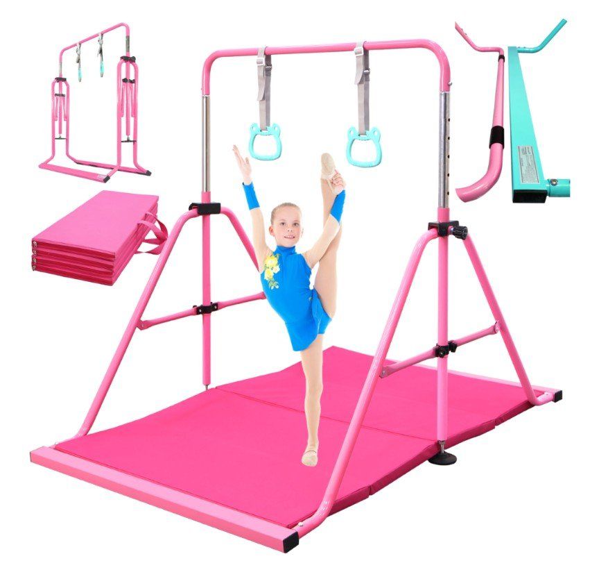 PreGymnastic Folding Gymnastics Bar w/ Mat & Rings