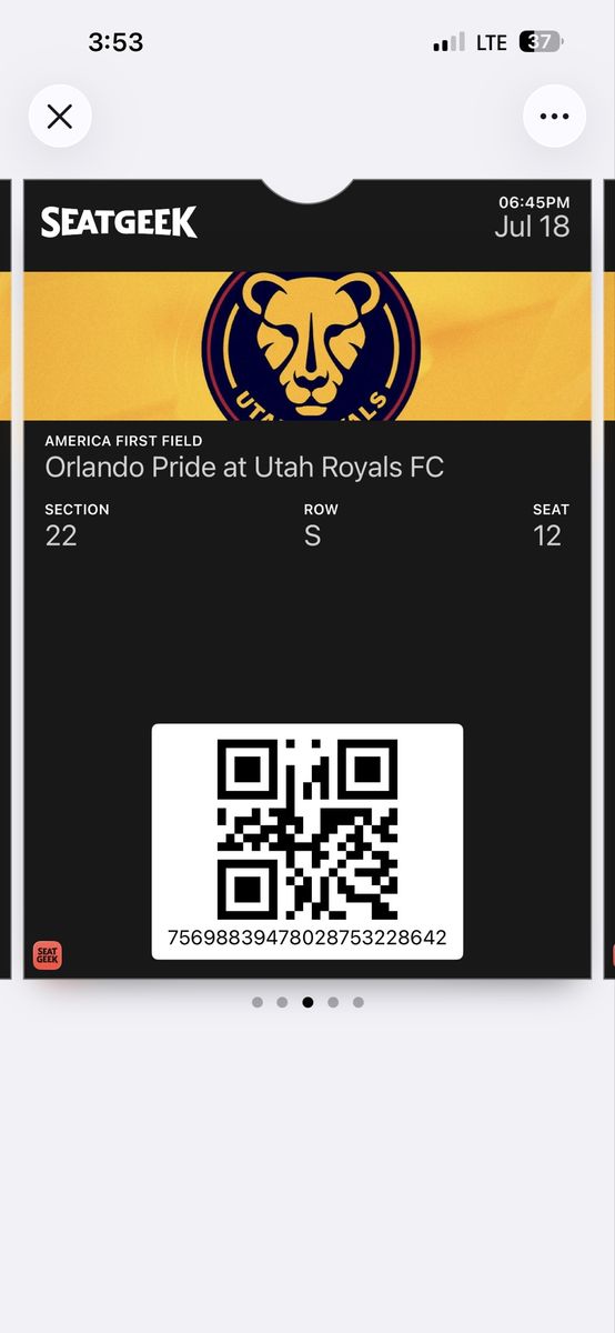 SeatGeek Orlando Pride at Utah Royals FC Ticket - America First Field, Section 22, Row S, Seat 12
