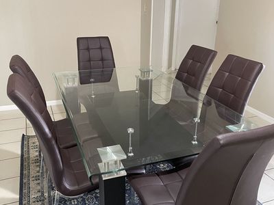6 Dinner table with chairs, dimensions ( 35”W59”L)