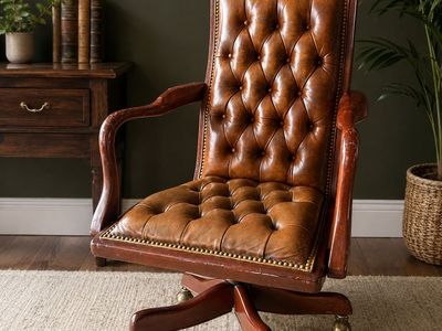 Authentic Hancock & Moore Vintage Tufted Leather Swivel Executive Desk Chair