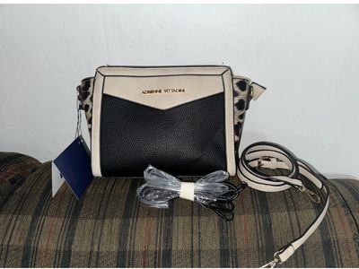 Adrienne Vittadini Animal Print Crossbody Bag - Black & Beige with Gold Accents