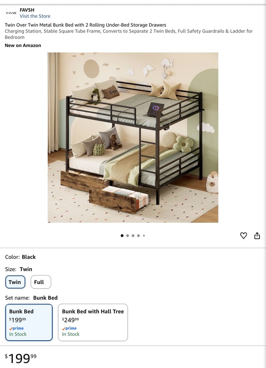 Twin convertible, bunkbed set with under storage drawers.. New in box!