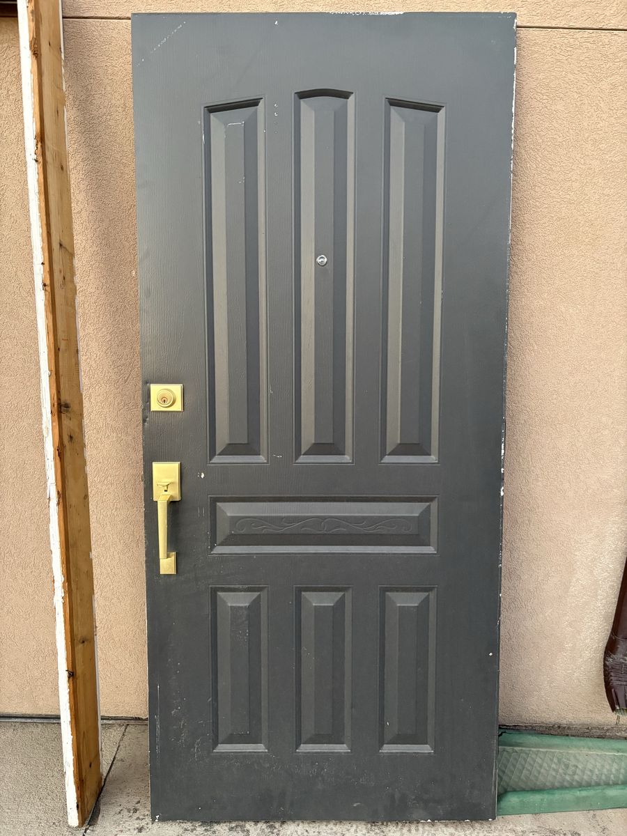 Front Entry Door with Brass Hardware & Frame