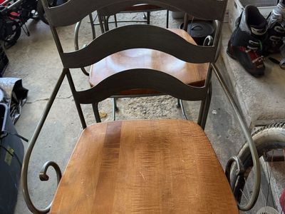 Set of Ethan Allen Metal and Wood Barstools with Scroll Armrests