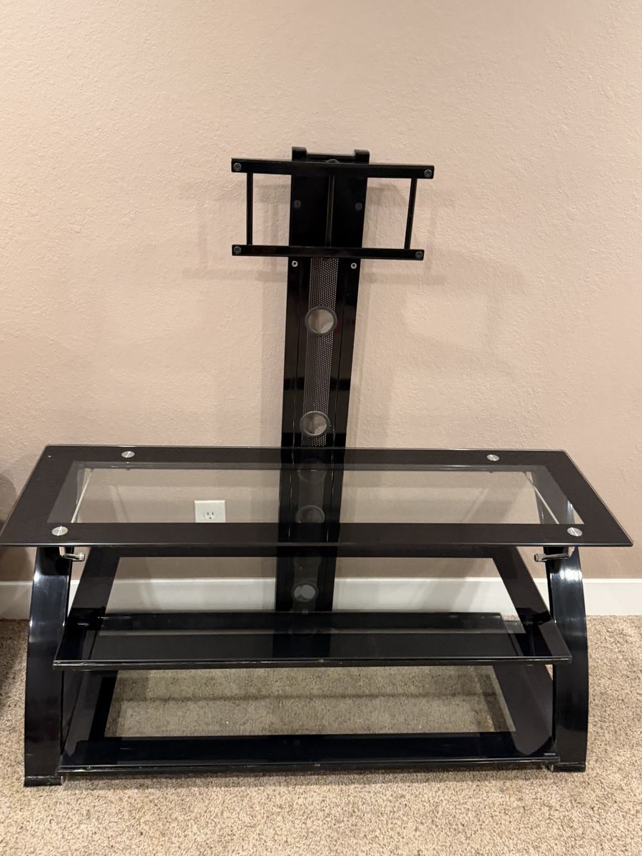 Sleek Black Glass TV Stand with Mount - Modern Media Console