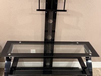 Sleek Black Glass TV Stand with Mount - Modern Media Console