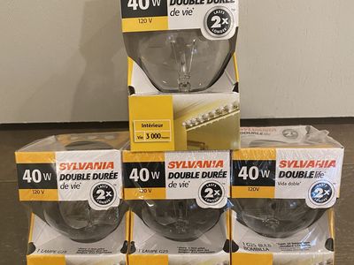 NEW - Lot of 4 Sylvania 40w 120V Double Life Clear Globe Light Bulbs Indoor G25 3000 Hour