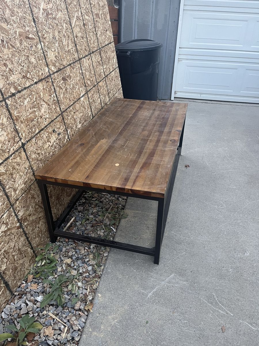 Industrial Style Wood Top Coffee Table with Metal Frame - Used