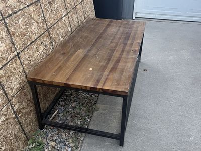 Industrial Style Wood Top Coffee Table with Metal Frame - Used