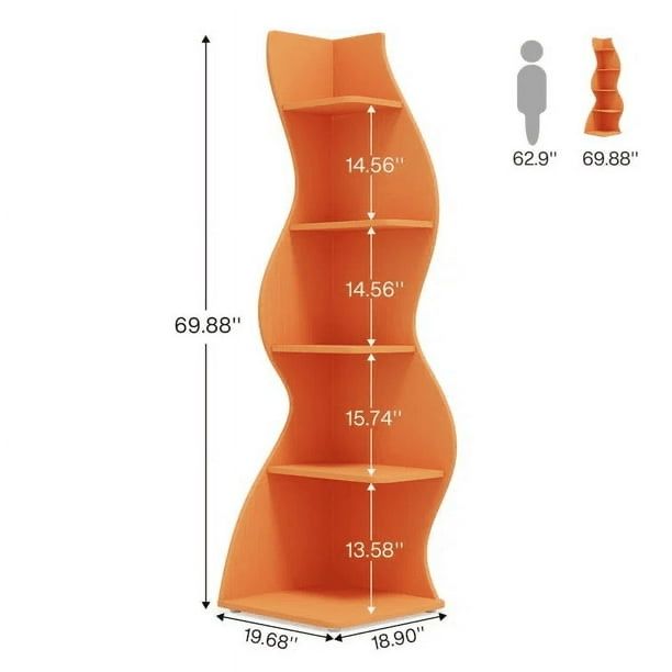 Modern Orange Wavy Corner Shelf 5-Tier Bookshelf New in Box