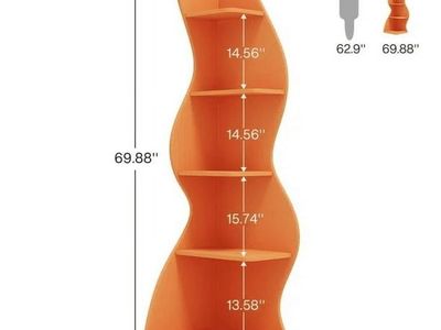 Modern Orange Wavy Corner Shelf 5-Tier Bookshelf New in Box