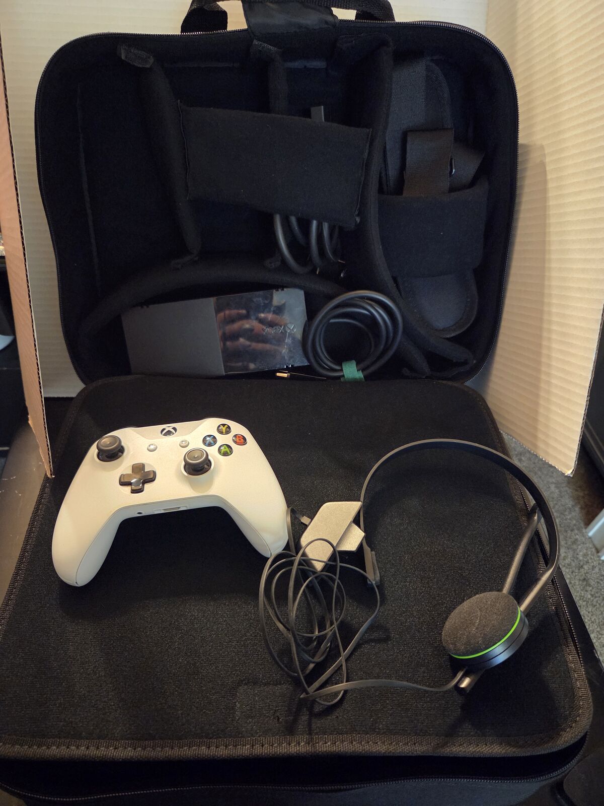 Xbox one with case, controller and headset