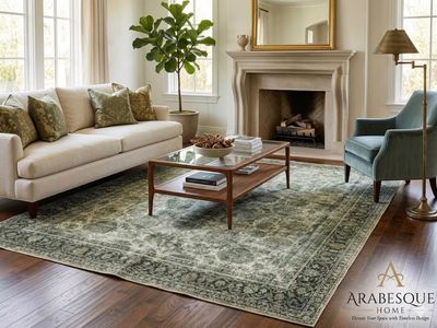 New 8x10 Machine Washable Rugs, Large Vintage Green Area Rug Indoor Accent Rug Floral