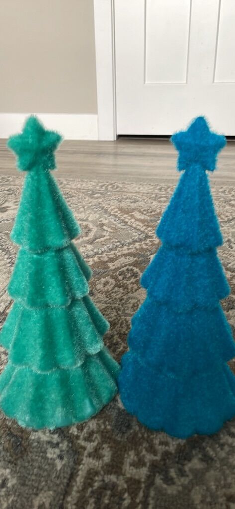 Set Of 2 Flocked Teal Christmas Trees