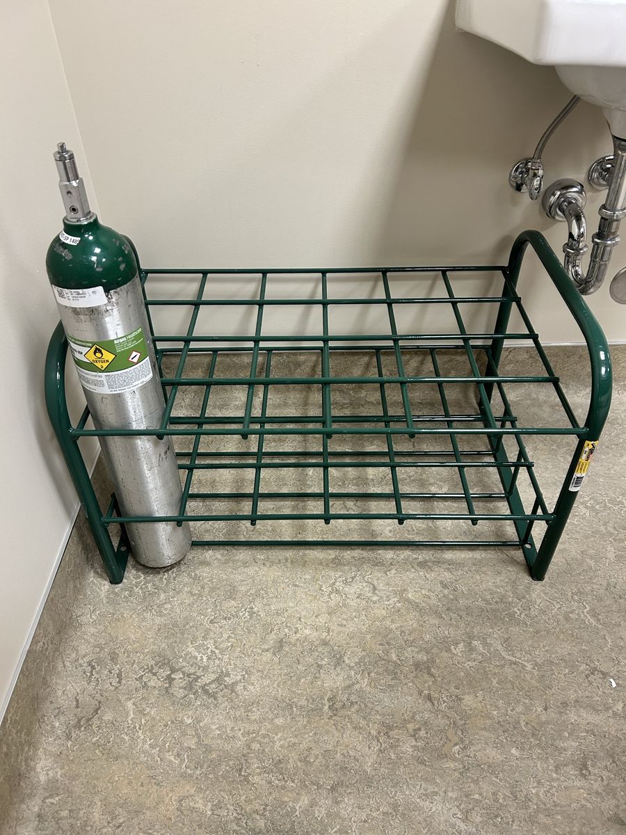 Medical Oxygen Tank Holder - Green Metal Rack for Multiple (24) Cylinders