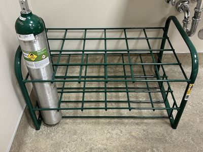 Medical Oxygen Tank Holder - Green Metal Rack for Multiple (24) Cylinders