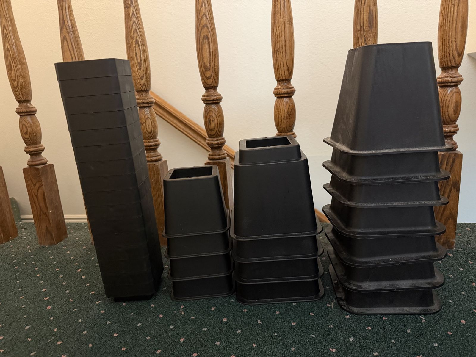 Black Plastic Adjustable Bed Risers Lot - Heavy Duty Furniture Lifts
