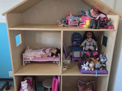 Custom Built American Girl type doll house with dolls and accessories