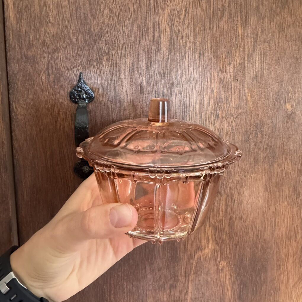 Vintage Pink Glass Lidded Candy Box Dish