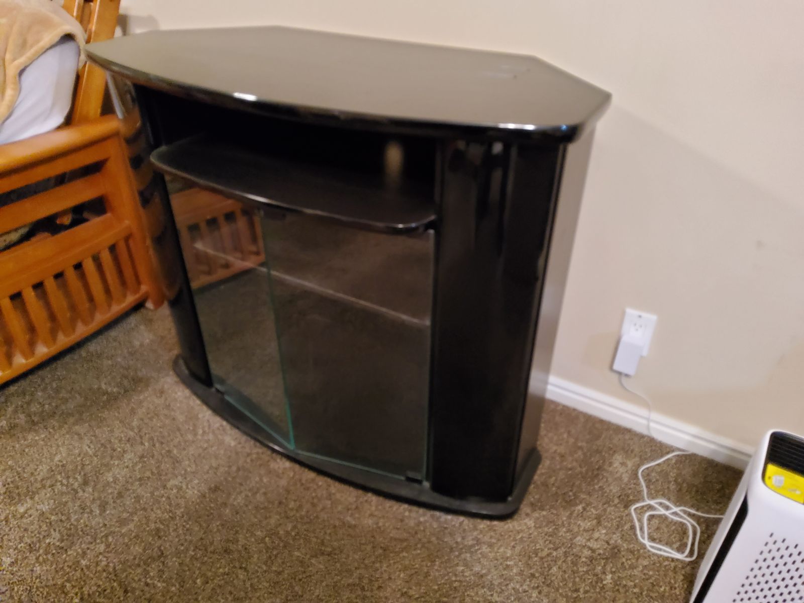 Black Corner TV Stand Media Console with Glass Doors