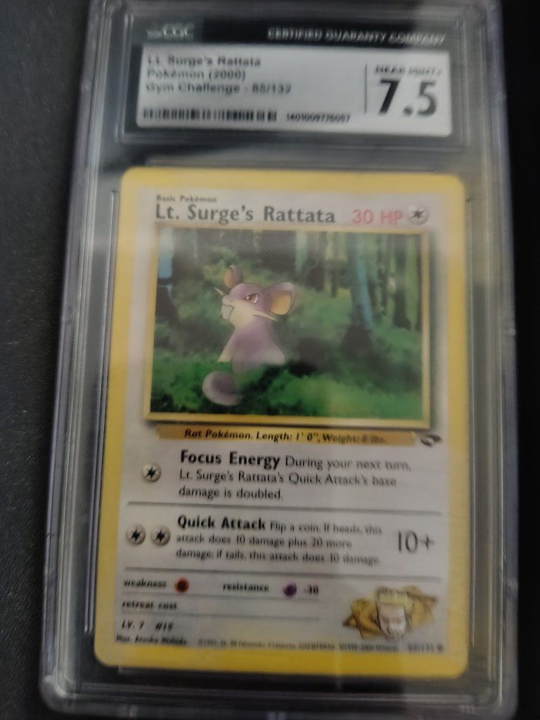CGC Graded 7.5: Lt. Surge's Rattata Pokémon (2000) Gym Challenge 85/132 Rare Vintage Card