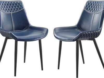 set of 2 blue quilted dining or accent chairs