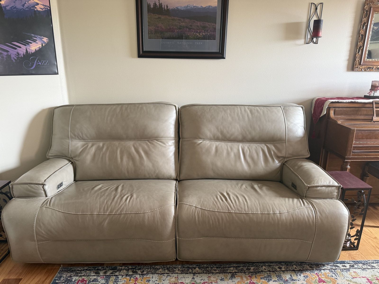 Taupe Leather Power Reclining Sofa