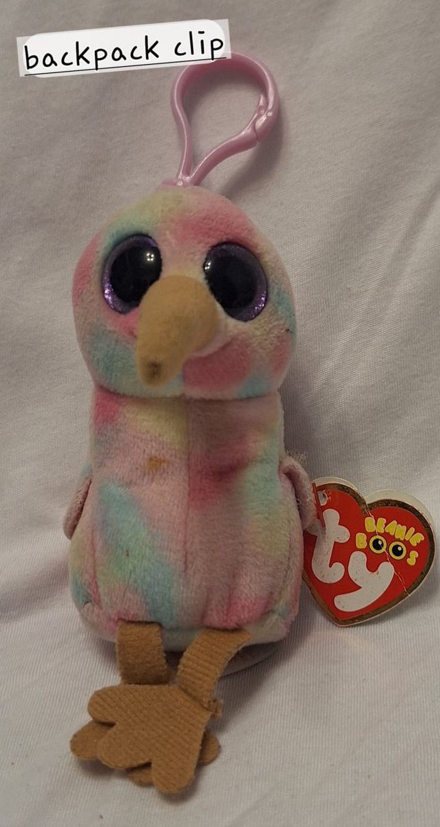 Ty Beanie Boos Kiwi the Bird Pastel Multi-Color Backpack Clip Plush