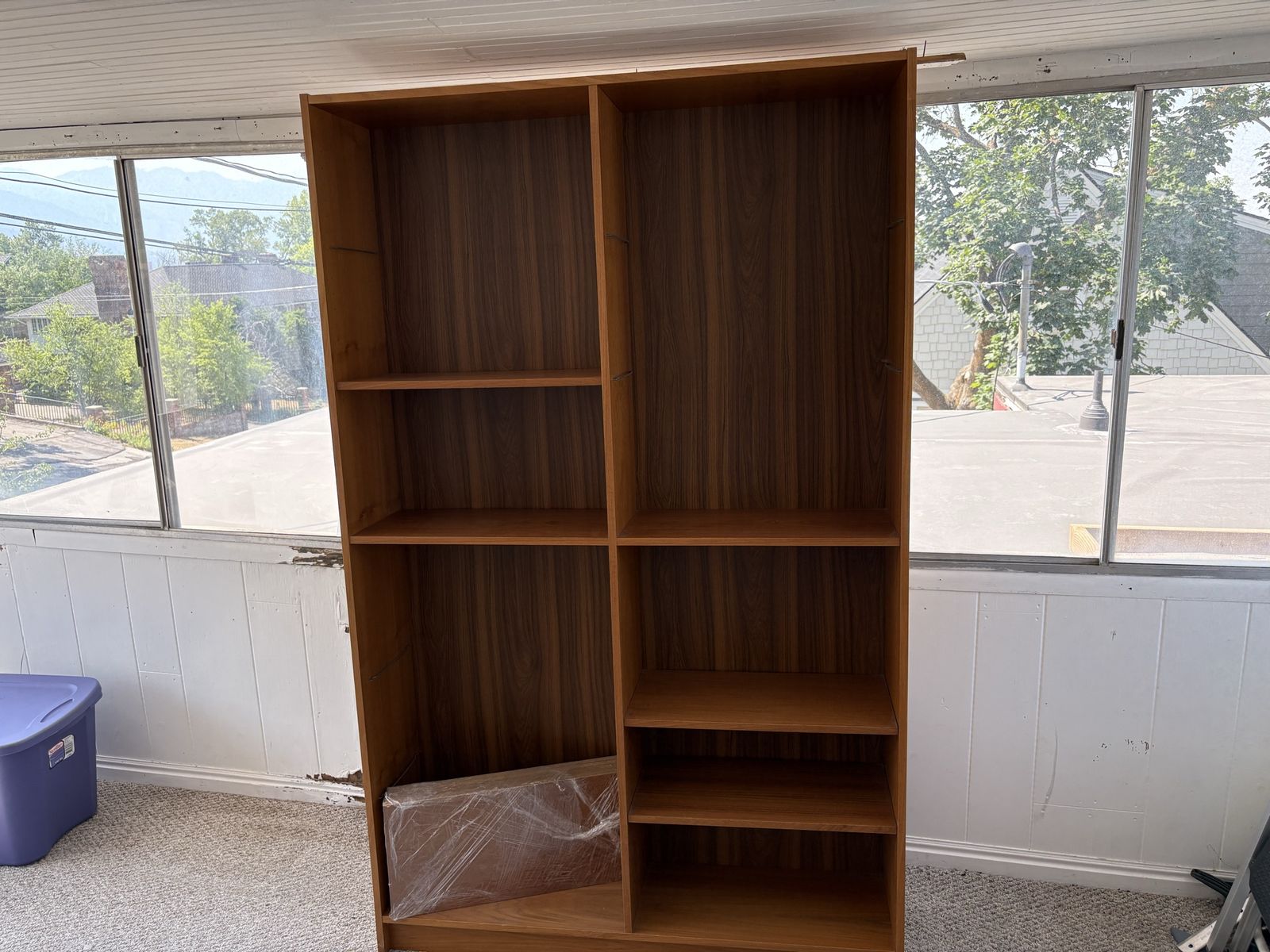 Double 12 Shelf Bookcase w/ Adjustable Shelves Teak Stain