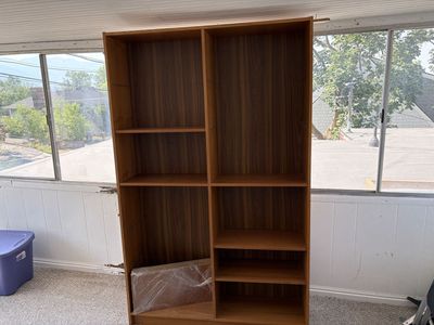 Double 12 Shelf Bookcase w/ Adjustable Shelves Teak Stain