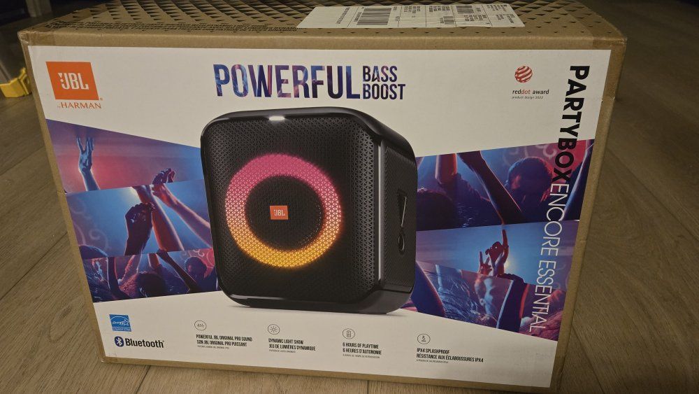 JBL large speaker - Partybox Encore Essential bluetooth powerful bass rechargeable light show ipx4 splashproof 6 hour runtime