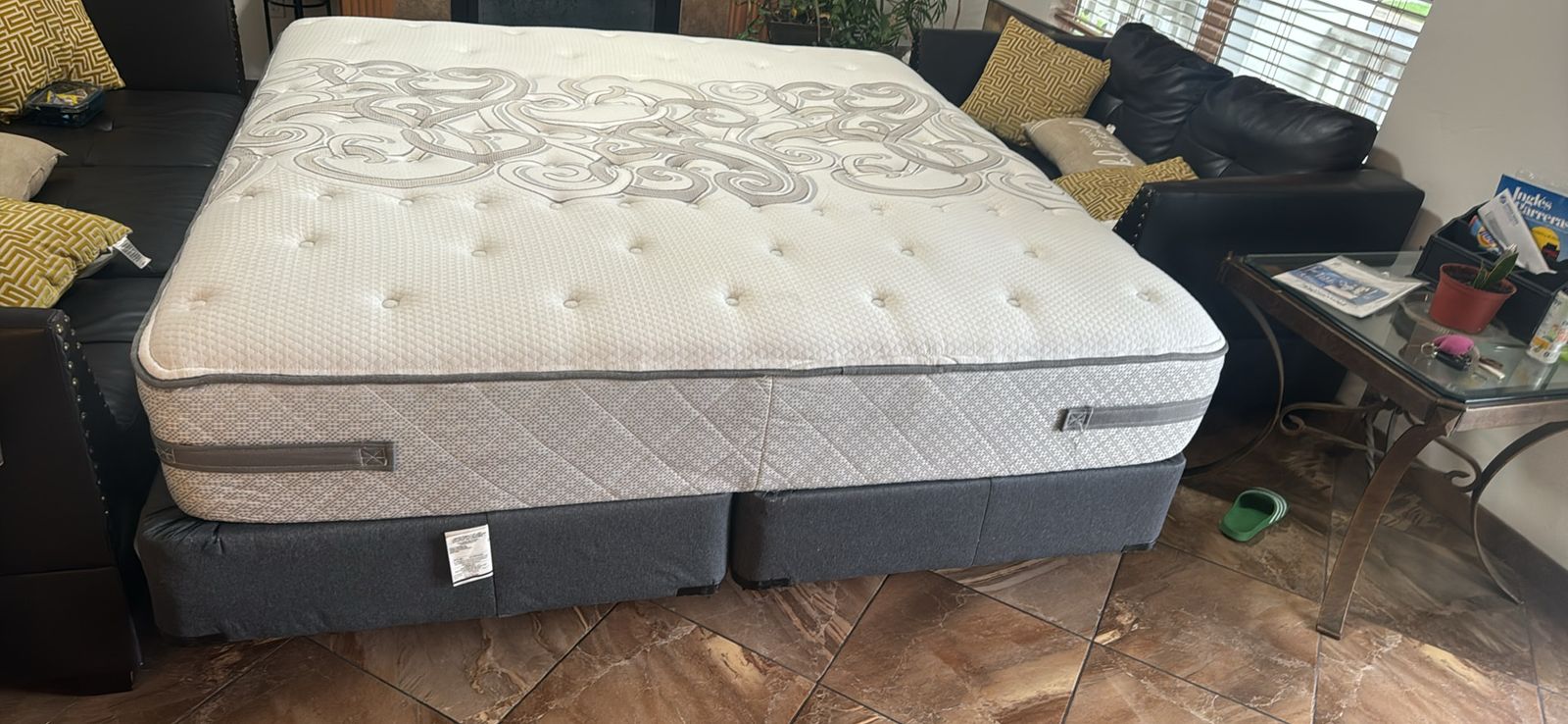 Pillow Top Mattress with Box Springs Set and metal frame complete king bed like new $200