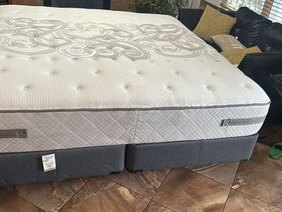 Pillow Top Mattress with Box Springs Set and metal frame complete king bed like new $200