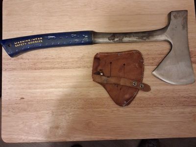 Estwing Solid Steel Axe Hatchet with Blue Shock Reduction Grip & Leather Sheath