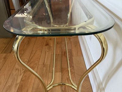 Vintage Hollywood Regency Style Brass & Glass Console Table