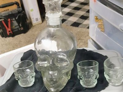 glass skull head with shot glasses