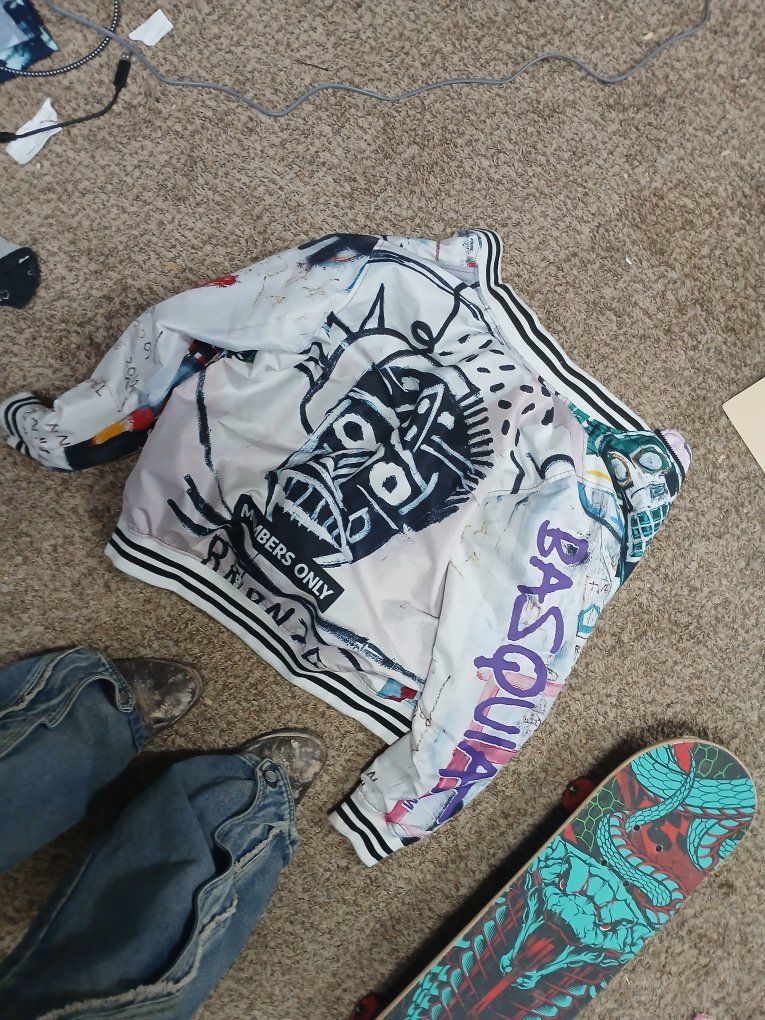 Members Only Basquiat Collaboration Art Print Bomber Jacket - Size M