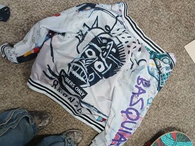 Members Only Basquiat Collaboration Art Print Bomber Jacket - Size M