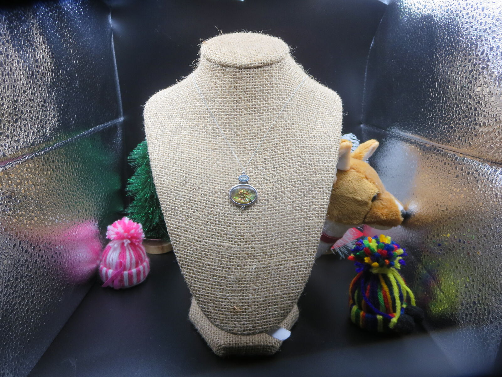 Blue topaz w Abalone mother of pearl sterling silver pendant necklace