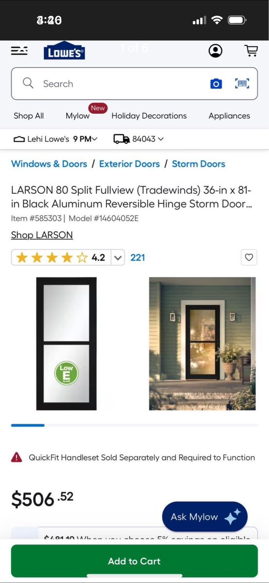Brand New Black Full View Storm Door