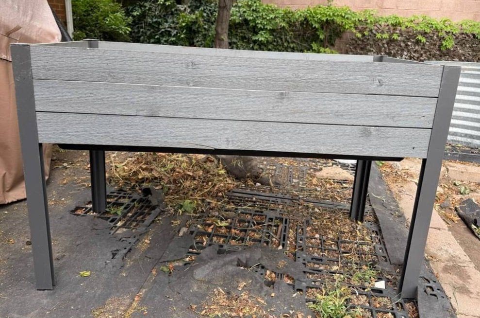 Gray Wooden Raised Planter Bed - Like New