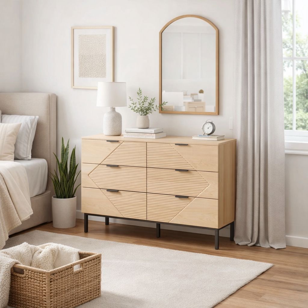 NEW 6-Drawer Dresser Modern Light Wood veneer