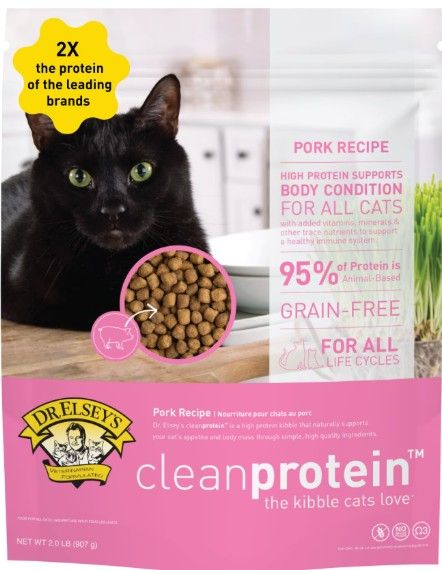 New Unopened - Dr. Elsey's Clean Protein Grain-Free Pork Flavor Cat Food 2 lb. Bag (4 available)